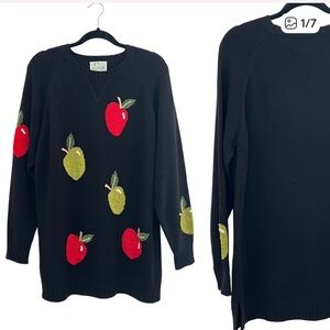 The Quacker Factory Apple Cotton Blend Cottagecore Sweater Knit Pullover Black L